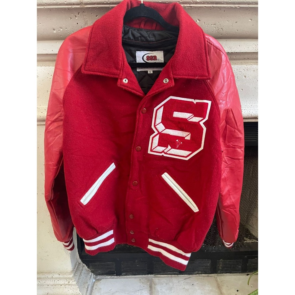 SSR Unisex Varsity Jacket Size S Red Wool Blend Sports Long Sleeve Vintage